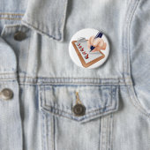Cartoonhand, die Übersicht abschließt Button (Beispiel)