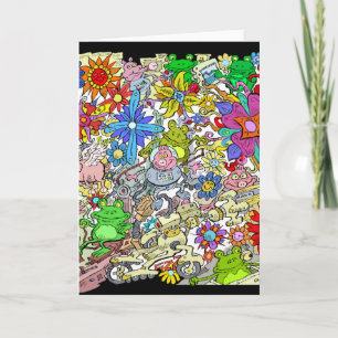 Cartoonillustration, der Schweine, der Blumen und Feiertagskarte