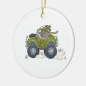 Cartoonillustration eines Elefanten, der einen Keramikornament (Links)