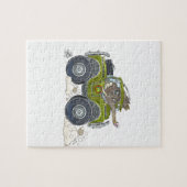 Cartoonillustration eines Elefanten, der einen Puzzle (Horizontal)