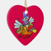 Cartoonillustration eines Gnome, der eine Biene Keramik Ornament (Rechts)