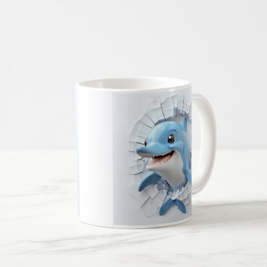 Cartoonish Blue Dolphin Durch die Mauer brechen Kaffeetasse (VorderseiteRechts)