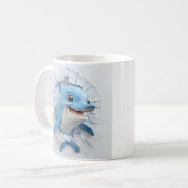 Cartoonish Blue Dolphin Durch die Mauer brechen Kaffeetasse (Vorderseite Links)