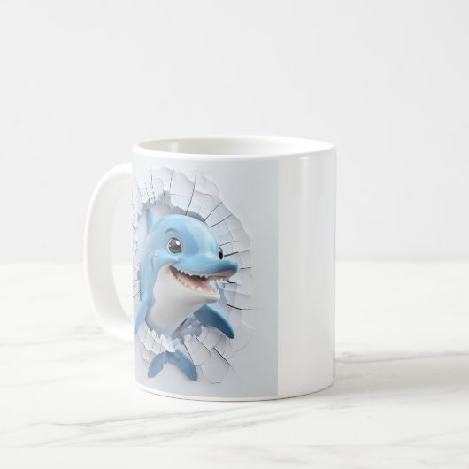 Cartoonish Blue Dolphin Durch die Mauer brechen Kaffeetasse (Vorderseite Links)