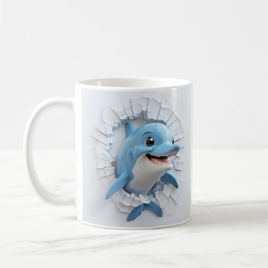 Cartoonish Blue Dolphin Durch die Mauer brechen Kaffeetasse (Links)