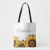 Cartoonish Yellow Custom Monogram Name Sunflower Tasche (Vorderseite)