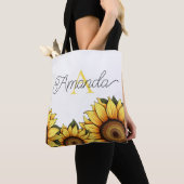 Cartoonish Yellow Custom Monogram Name Sunflower Tasche (Von Nahem)