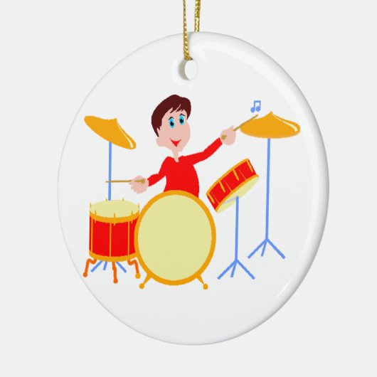 Cartoonjunge, der drumset gezackte Ränder spielt Keramikornament (Links)
