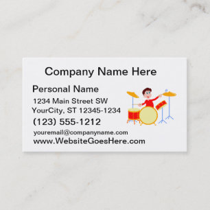 Cartoonjunge, der drumset gezackte Ränder spielt Visitenkarte