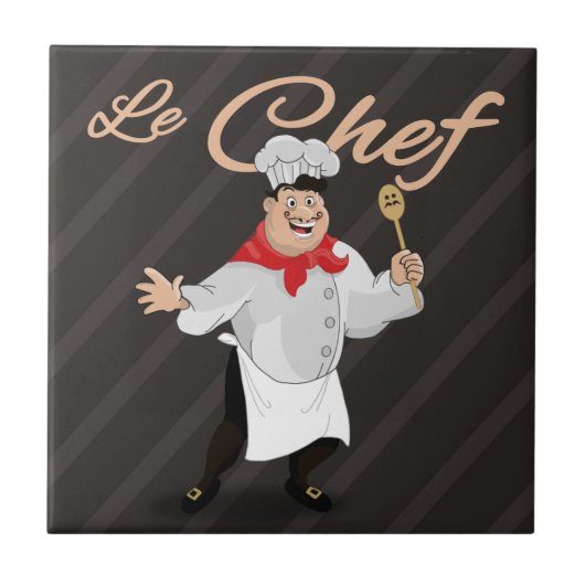 Cartoonküchenkoch-Kunstschnurrbart Le chef Fliese (Vorderseite)