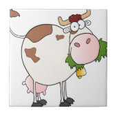 Cartoonkuh, die Gras isst Fliese (Vorderseite)