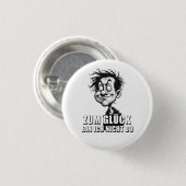 Cartoonkunst mit „Zum Glück…“-Zitat Button (Vorne & Hinten)