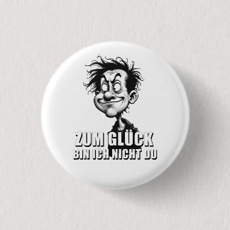 Cartoonkunst mit „Zum Glück…“-Zitat Button