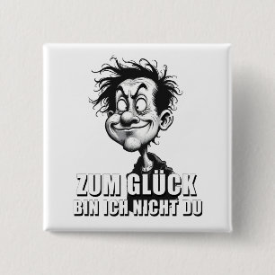 Cartoonkunst mit „Zum Glück…“-Zitat Button