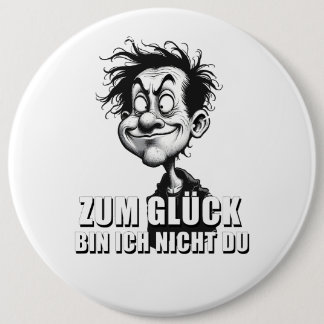 Cartoonkunst mit „Zum Glück…“-Zitat Button