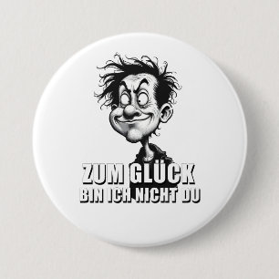 Cartoonkunst mit „Zum Glück…“-Zitat Button