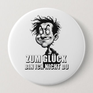 Cartoonkunst mit „Zum Glück…“-Zitat Button