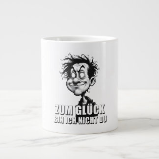 Cartoonkunst mit „Zum Glück…“-Zitat Jumbo-Tasse