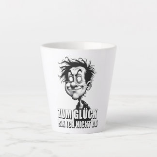 Cartoonkunst mit „Zum Glück…“-Zitat Milchtasse
