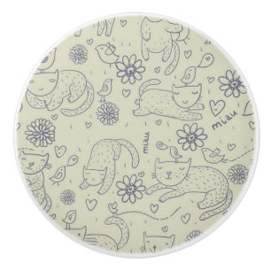 Cartoonmuster mit lustigen Katzen Keramikknauf