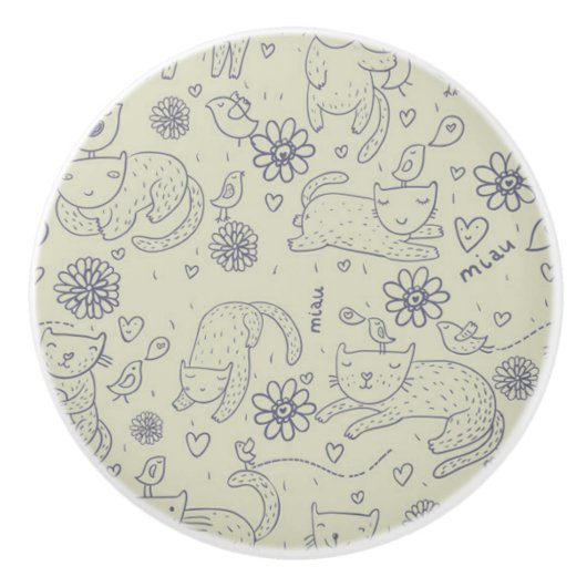 Cartoonmuster mit lustigen Katzen Keramikknauf (Vorderseite)