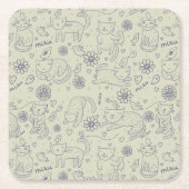 Cartoonmuster mit lustigen Katzen Rechteckiger Pappuntersetzer (Vorderseite)