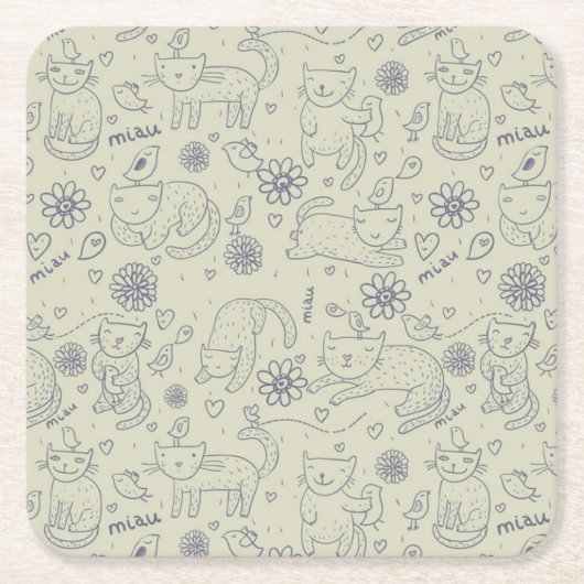 Cartoonmuster mit lustigen Katzen Rechteckiger Pappuntersetzer (Vorderseite)