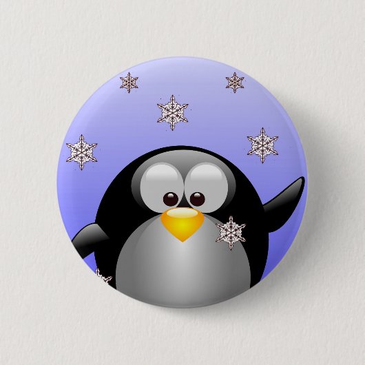 CartoonPenguin mit Schneeflocken Button (Vorderseite)