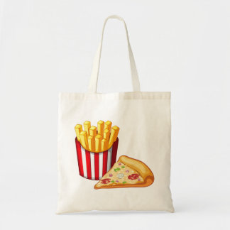 Cartoonpizza und -fischrogen tragetasche