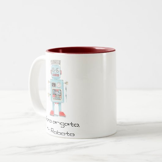 Cartoonroboter, Domo arigato, Herr Roboto Zweifarbige Tasse (Vorderseite Links)