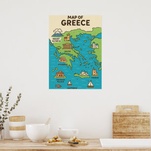Cartoonsche Karte von Griechenland – Illustrierte  Poster