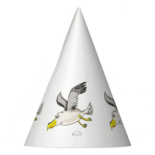 Cartoonseemöwefliegen obenliegend partyhütchen (Links)