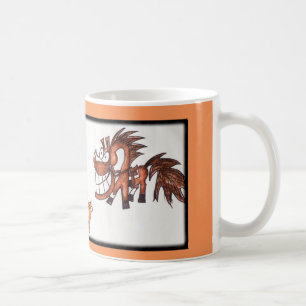 Cartoonteam, das KuhpferdeTasse einsperrt Kaffeetasse