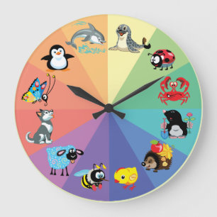 Cartoontiere für Kinder Große Wanduhr