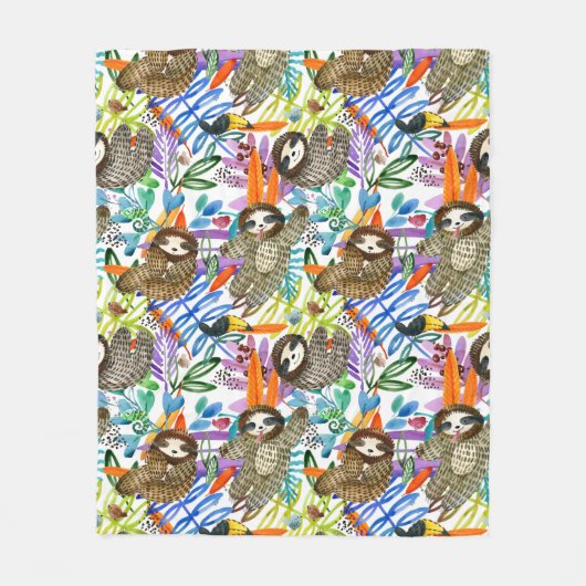 CartoonWatercolorsloth-Muster Fleecedecke (Vorderseite)