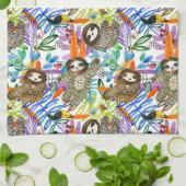 CartoonWatercolorsloth-Muster Geschirrtuch (Gefaltet)