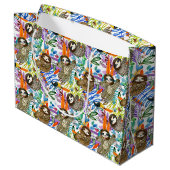 CartoonWatercolorsloth-Muster Große Geschenktüte (Rückseite Schrägansicht)