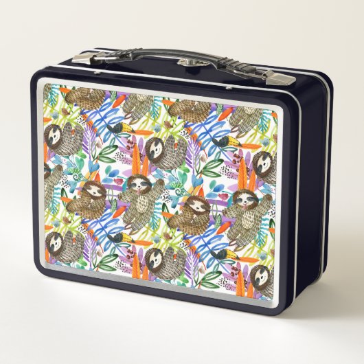 CartoonWatercolorsloth-Muster Metall Brotdose (Rückseite)