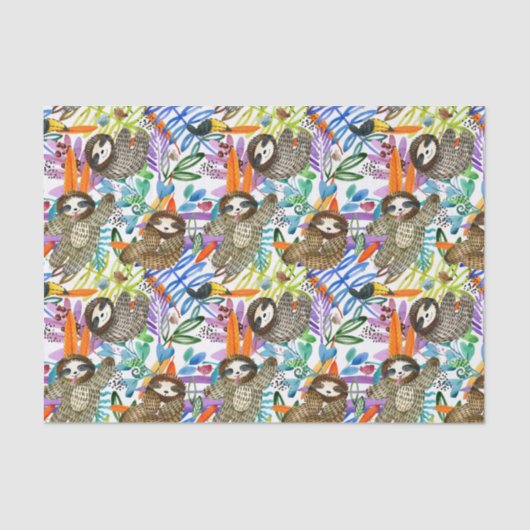 CartoonWatercolorsloth-Muster Seidenpapier (Vorderseite)