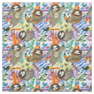 CartoonWatercolorsloth-Muster Stoff