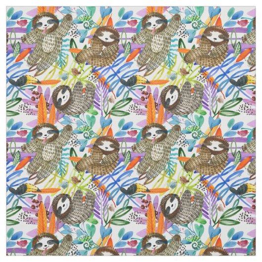 CartoonWatercolorsloth-Muster Stoff (Muster)