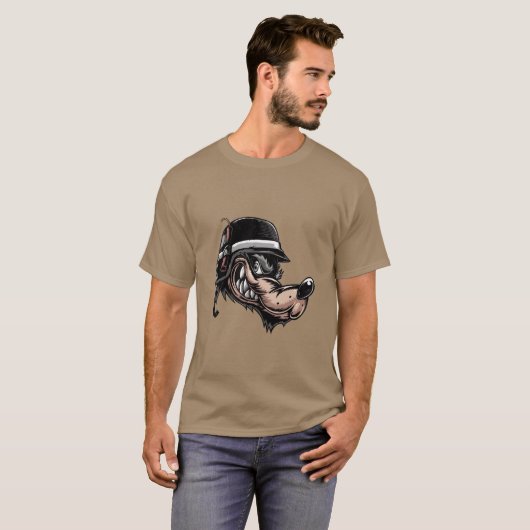 Cartoonwolf mit einem Dynamit auf seinem deutschen T-Shirt (Vorne ganz)