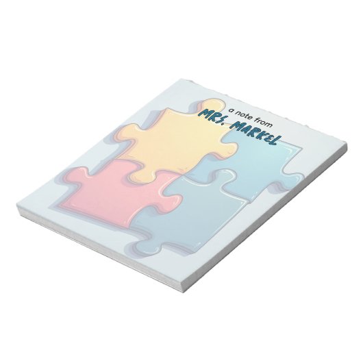 Cartoony Puzzle Pieces Teacher Geschenk Notizblock (Rotiert)