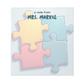 Cartoony Puzzle Pieces Teacher Geschenk Notizblock (Vorderseite)