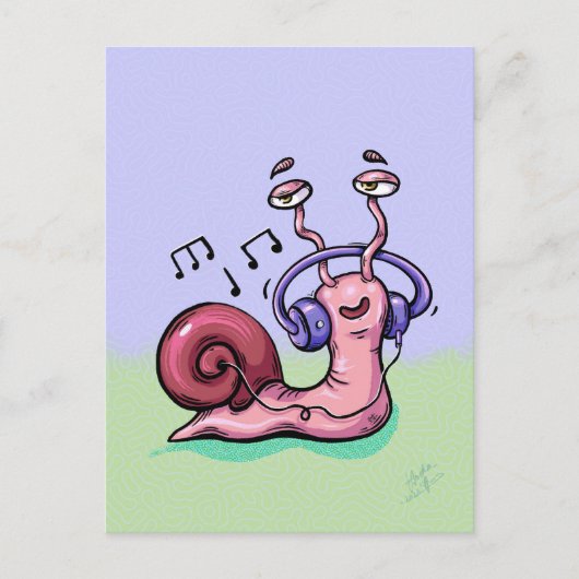 Cartoony Snail Musik hören Postkarte (Vorderseite)