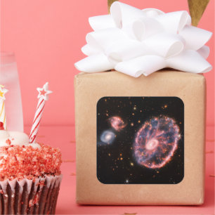 Cartwheel-Galaxie, James-Webb-Weltraumteleskop Quadratischer Aufkleber