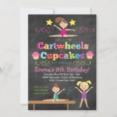 Cartwheels & Cupcakes Chalkboard Gymnastik Party Einladung (Vorderseite)