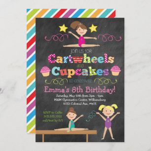 Cartwheels & Cupcakes Chalkboard Gymnastik Party Einladung