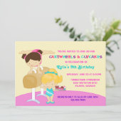 Cartwheels und Cupcakes Gymnastik Geburtstagsparty Einladung (Stehend Vorderseite)