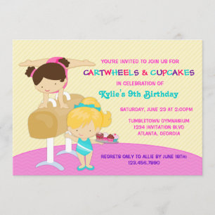 Cartwheels und Cupcakes Gymnastik Geburtstagsparty Einladung